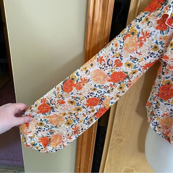 Free People • Say It To Me Floral Orange Ruffle Bodysuit - Picture 6 of 16